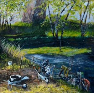 Abfischen an den Grenzteichen 2013 Acryl 65x62cm