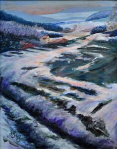 Letzter Schnee zu Tröbigau 2013 Acryl 71x56cm