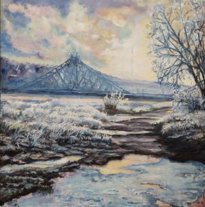 Das Geheimnis der Brücken II, Acryl 2024, 63x60cm