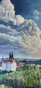 Juliwolken über Meissen, Acryl 2025 111x61cm